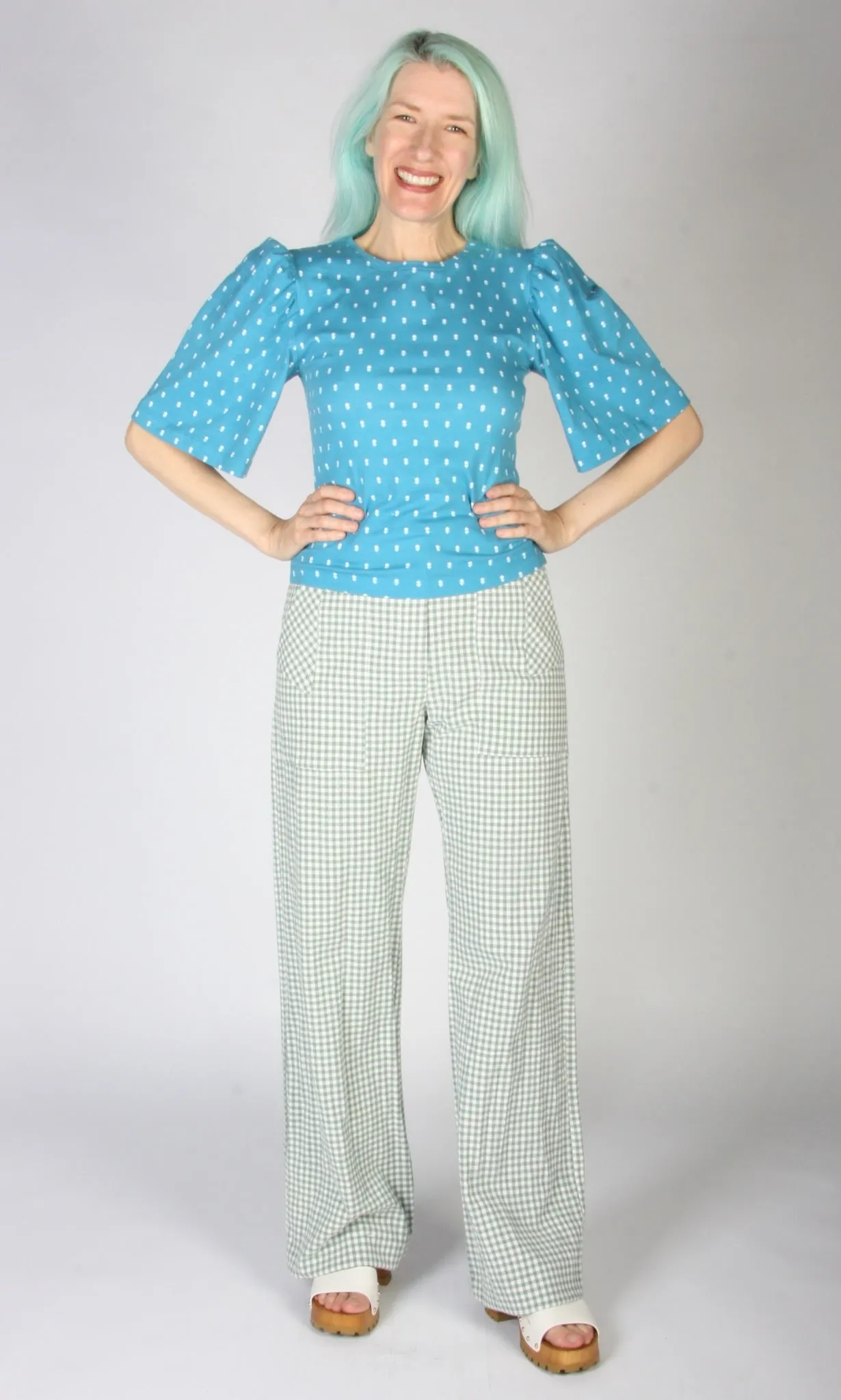 SS662 - M - Peahen Top - Blue Flowers sold by Birds of North America product image thumbnail 5