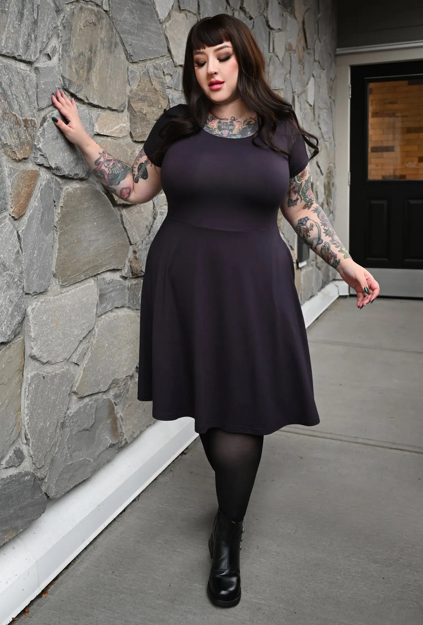 Farrah Dress - Ink Bamboo Knit sold by Cherry Velvet