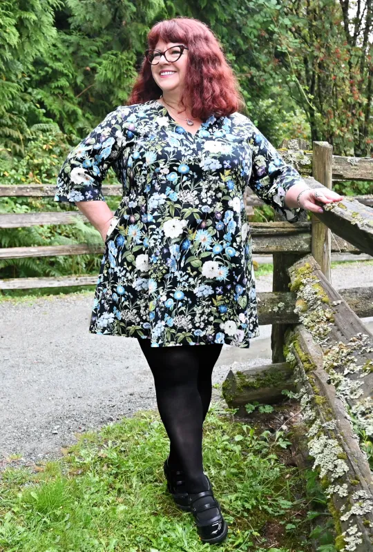 Greta - Botanical Blues - Floral Dress sold by Cherry Velvet