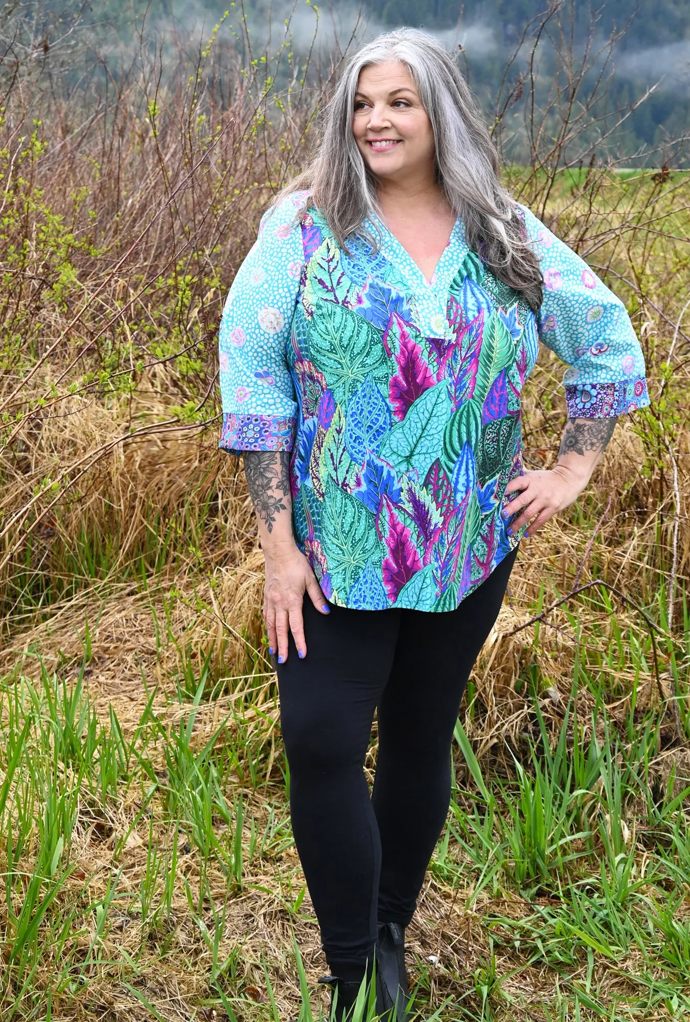 Eden Floral Shirt - Turquoise Coleus - only XL left sold by Cherry Velvet product image thumbnail 2