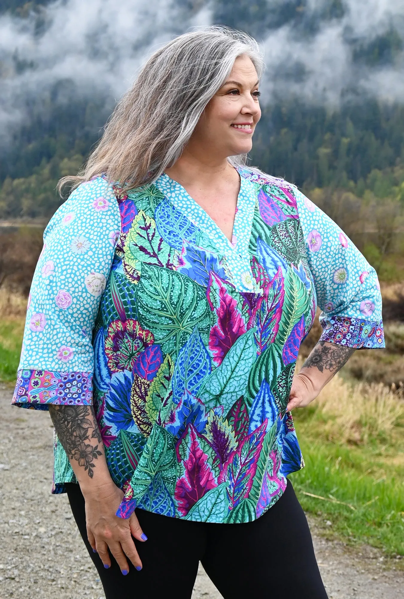 Eden Floral Shirt - Turquoise Coleus - only XL left sold by Cherry Velvet product image thumbnail 4