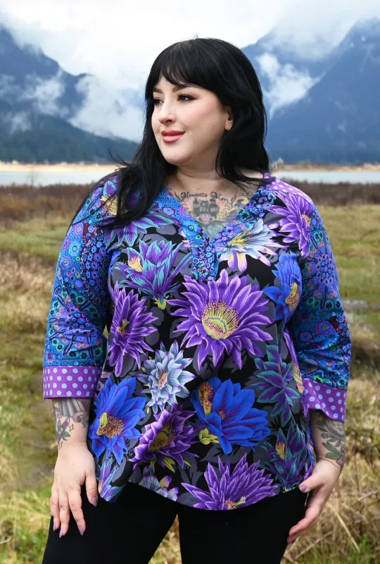 Eden Floral Shirt - Purple Cactus Flower sold by Cherry Velvet