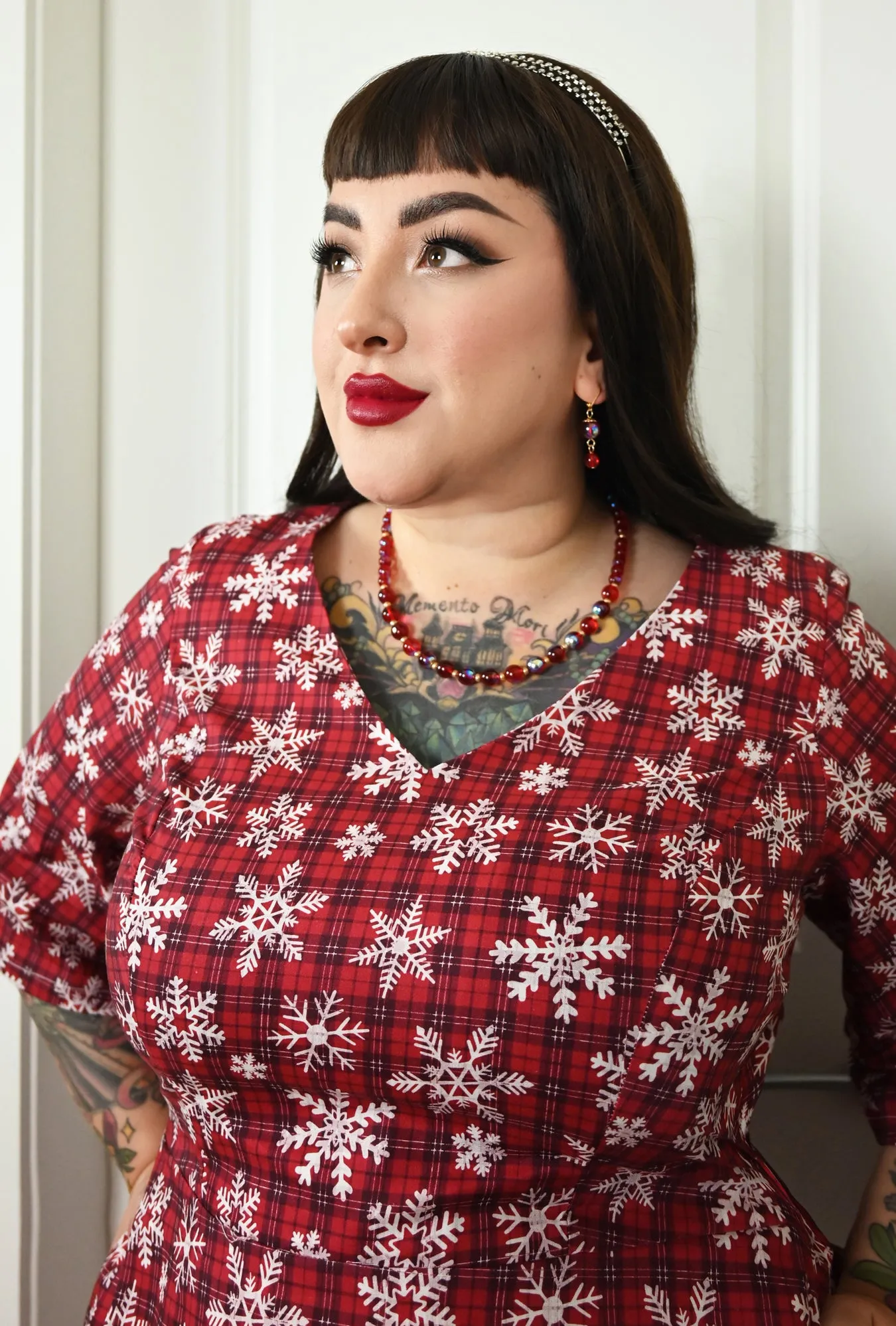 Joan - Frosty Fling - Snowflake and Plaid Dress sold by Cherry Velvet product image thumbnail 3