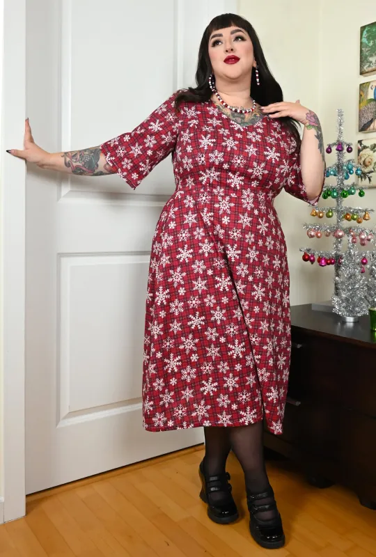 Joan  - Frosty Fling - Snowflake and Plaid Dress sold by Cherry Velvet