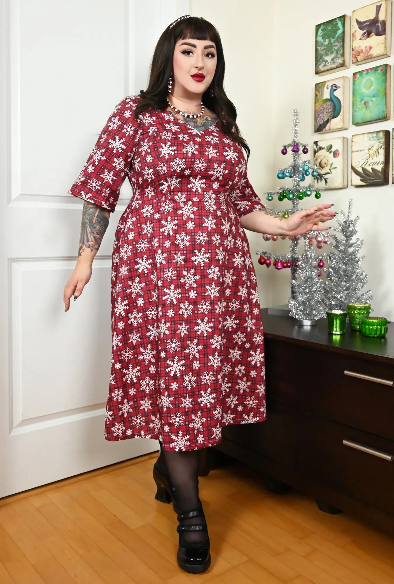 Joan - Frosty Fling - Snowflake and Plaid Dress sold by Cherry Velvet product image thumbnail 2