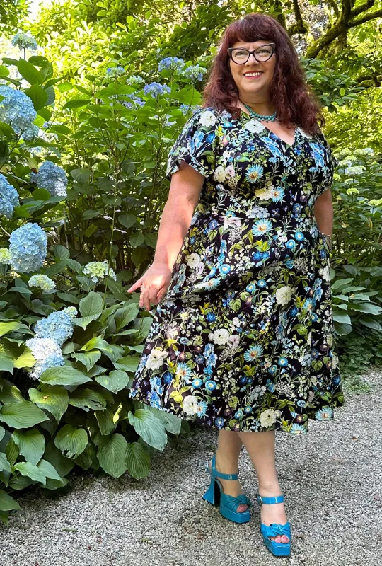 Penelope - Botanical Blues - Floral Dress sold by Cherry Velvet