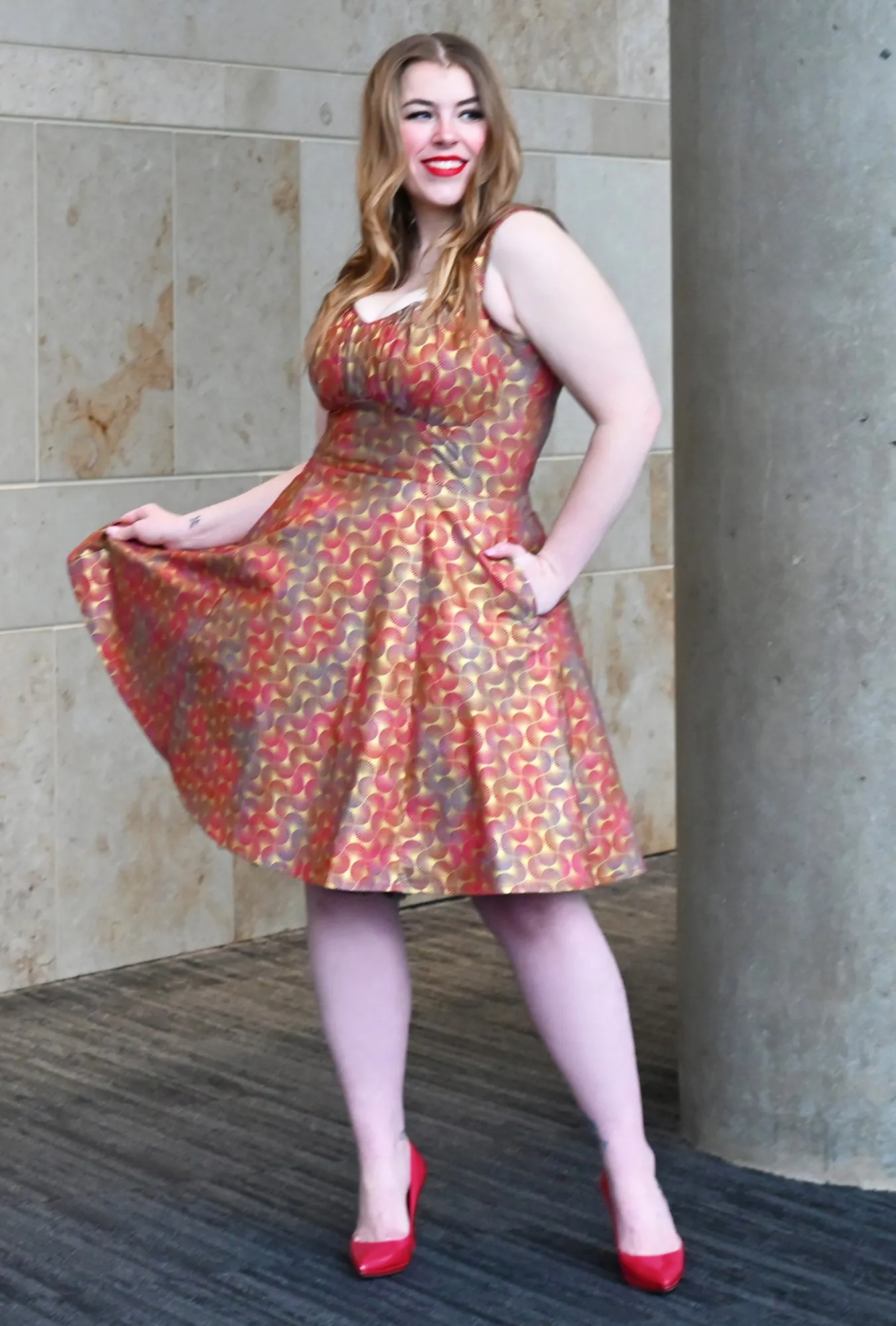 Sookie - Deco D'or - Metallic Fan Print Dress sold by Cherry Velvet