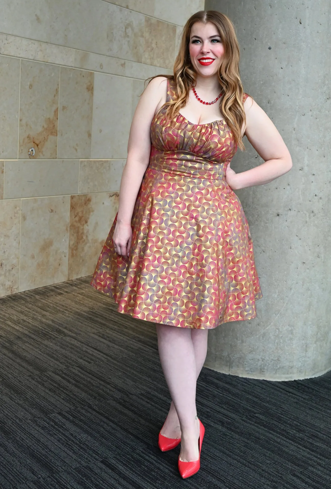 Sookie - Deco D'or - Metallic Fan Print Dress sold by Cherry Velvet product image thumbnail 5
