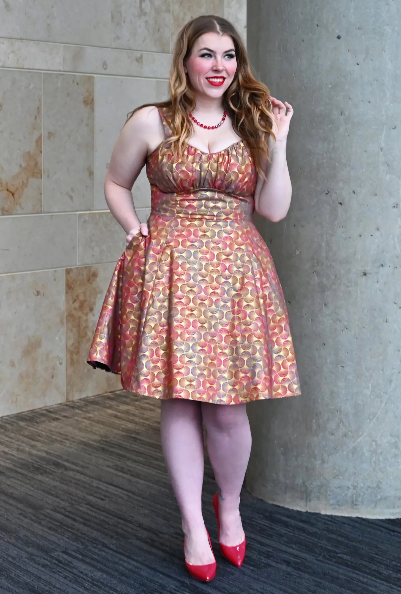 Sookie - Deco D'or - Metallic Fan Print Dress sold by Cherry Velvet product image thumbnail 4