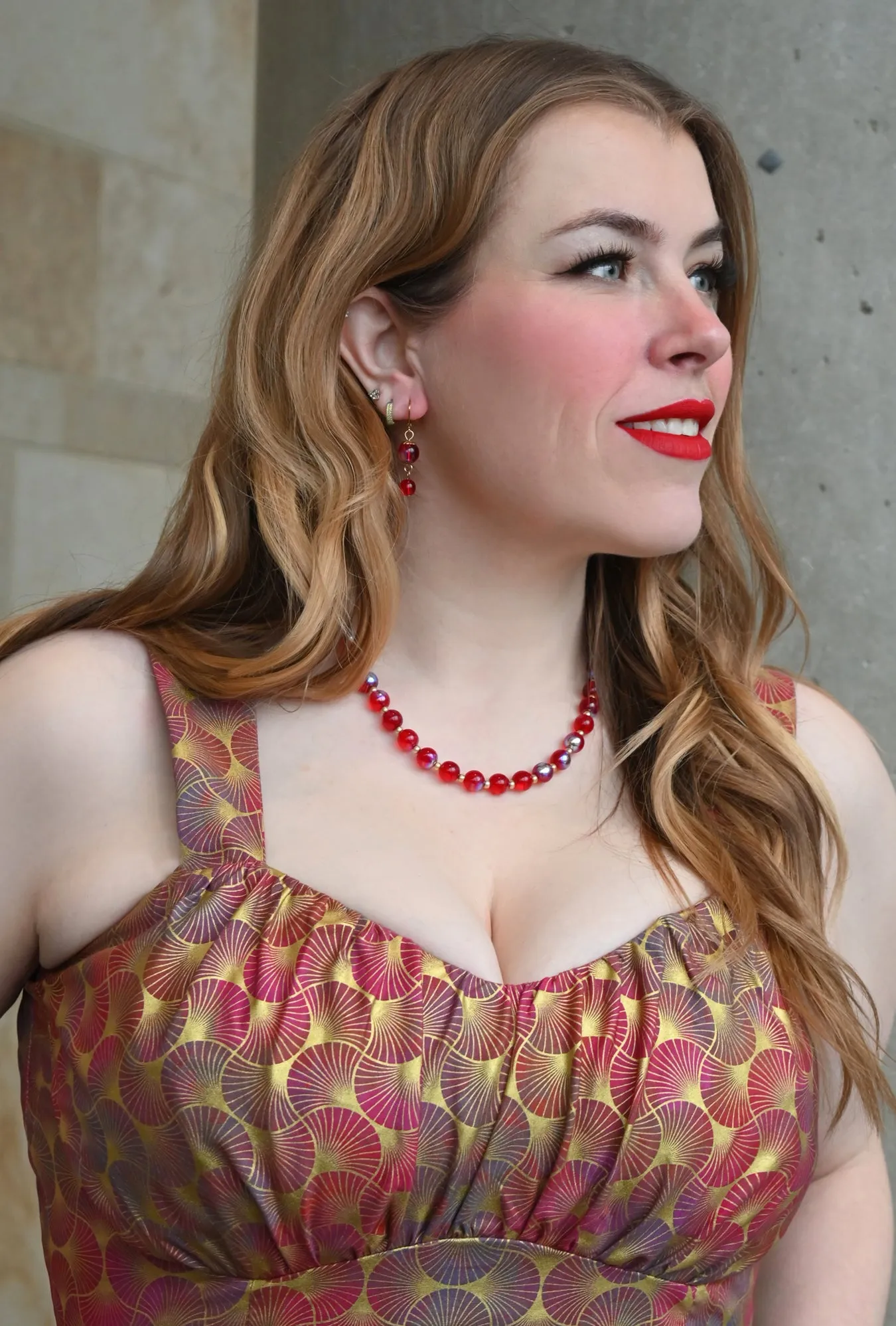 Sookie - Deco D'or - Metallic Fan Print Dress sold by Cherry Velvet product image thumbnail 2