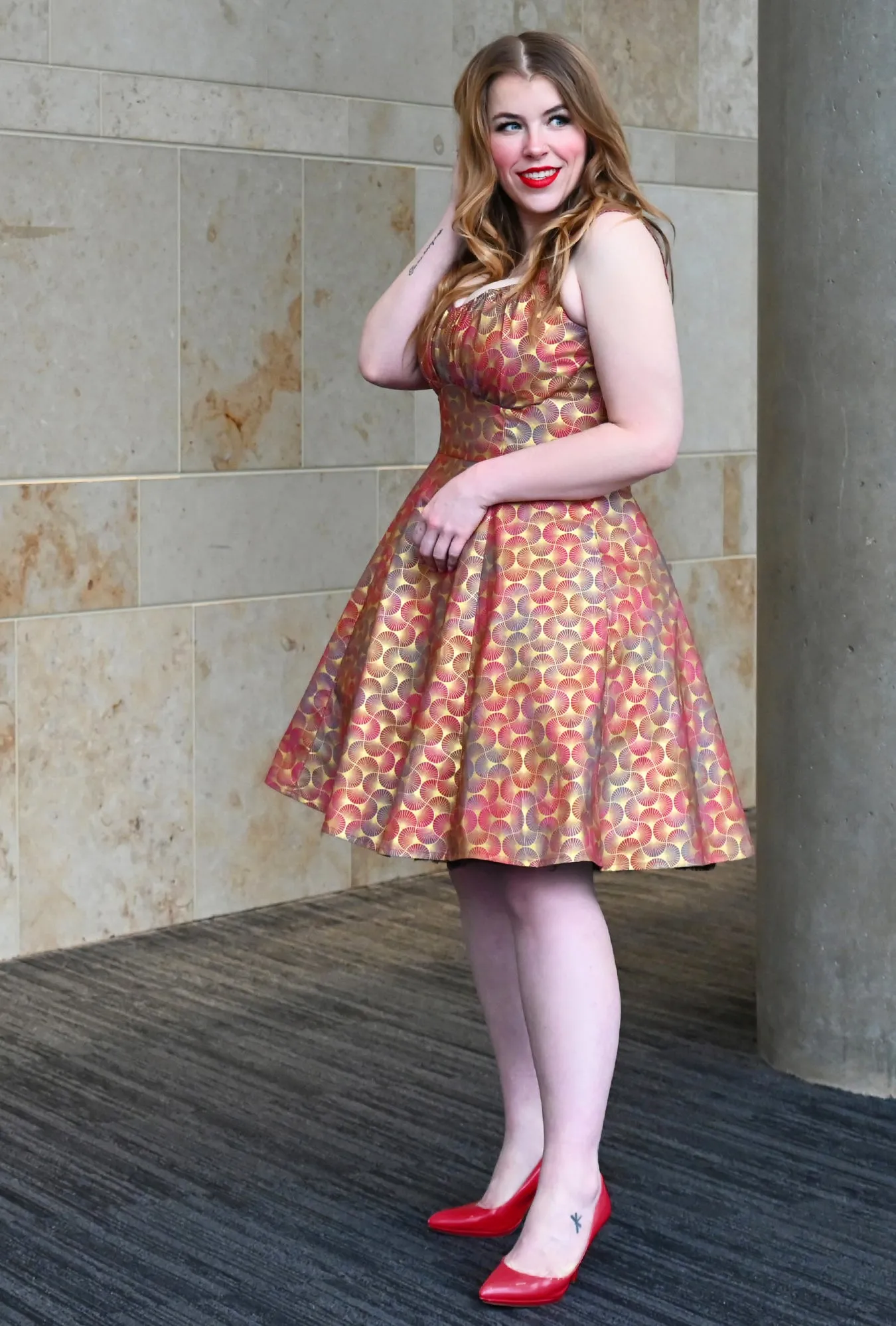 Sookie - Deco D'or - Metallic Fan Print Dress sold by Cherry Velvet product image thumbnail 3
