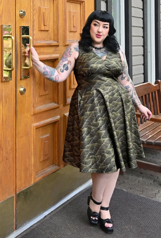 Norma - Gilded Tide - Abstract Metallic Dress sold by Cherry Velvet