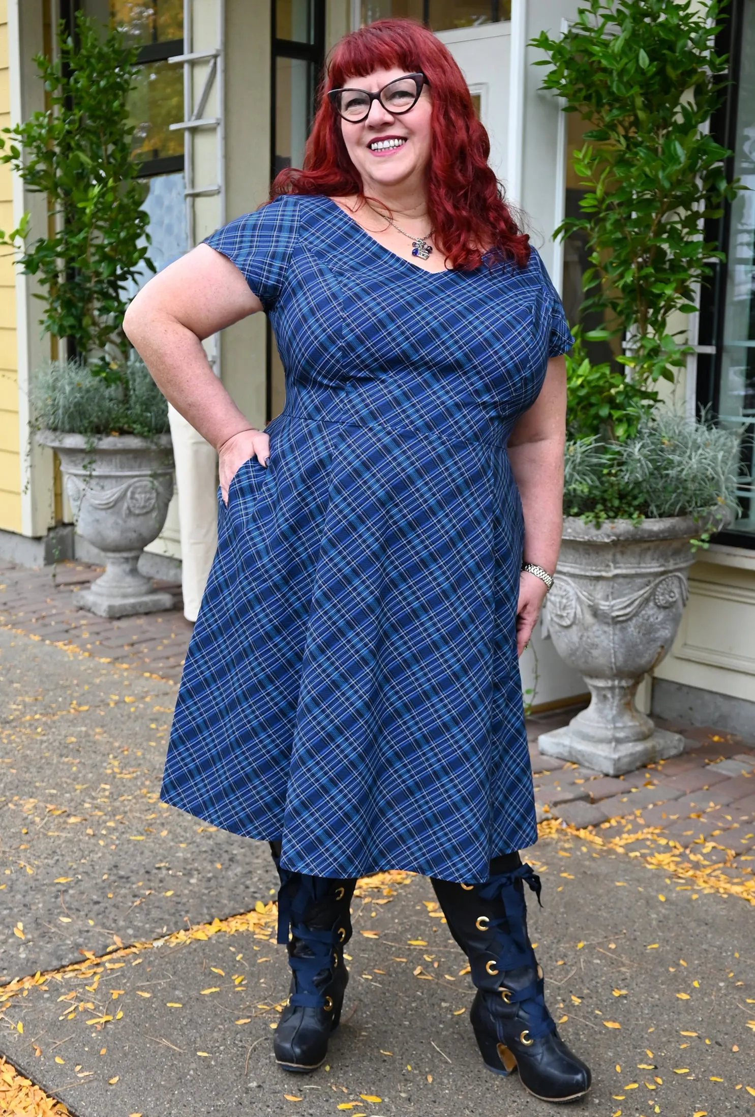 Yvonne - Dressed to Kilt - Navy Plaid Dress sold by Cherry Velvet product image thumbnail 3