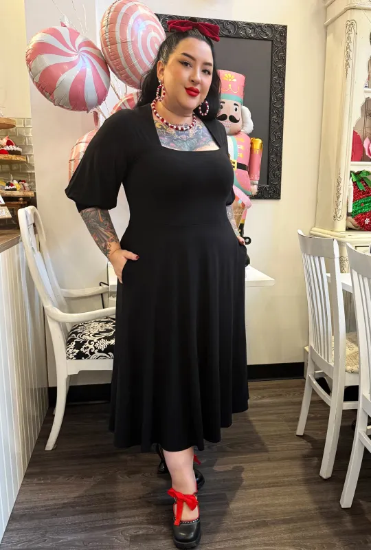 Willow Midi Dress - Black Sustainable Bamboo Knit sold by Cherry Velvet