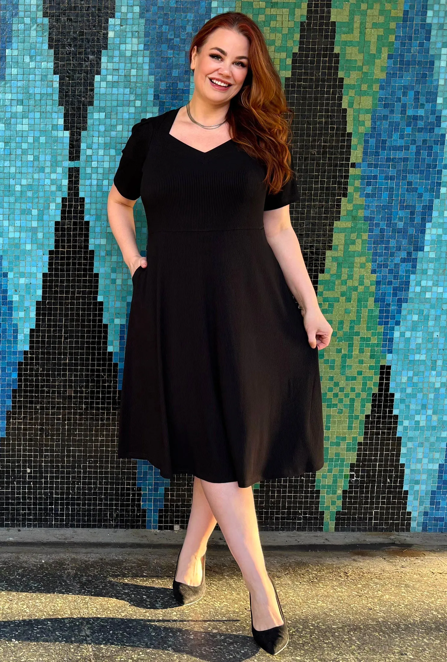 Thistle Midi Dress - Black Rib Knit Bamboo sold by Cherry Velvet