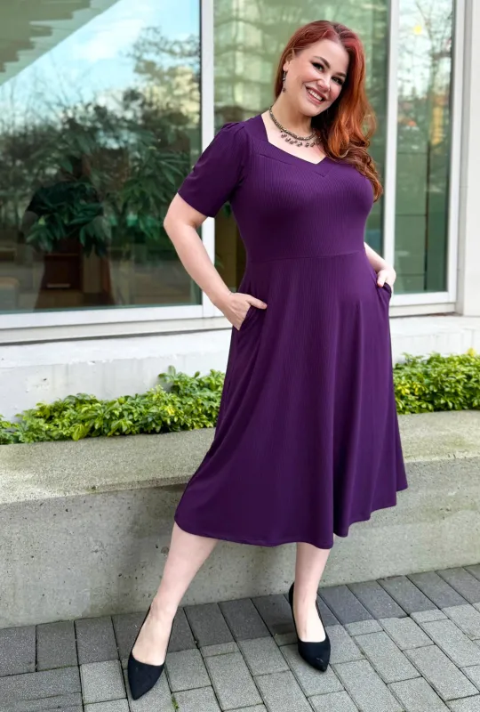Thistle Midi Dress - Purple Rib Knit Bamboo made by Cherry Velvet
