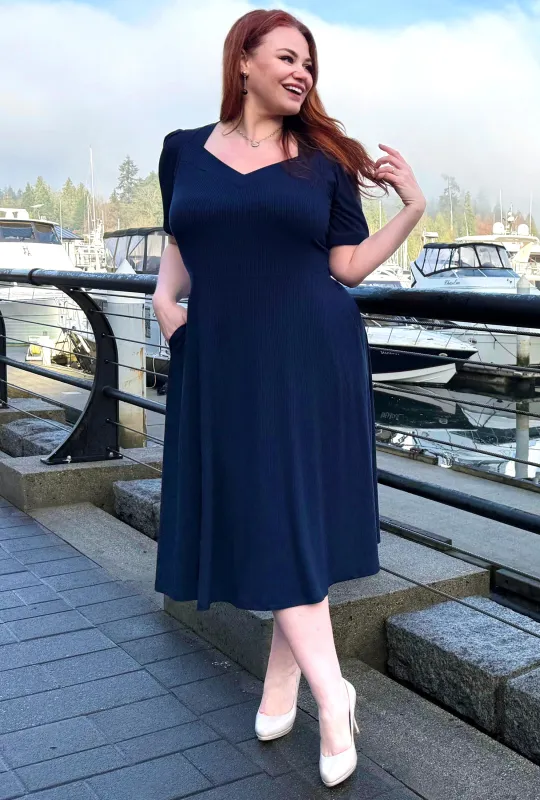 Thistle Midi Dress - Navy Rib Knit Bamboo sold by Cherry Velvet