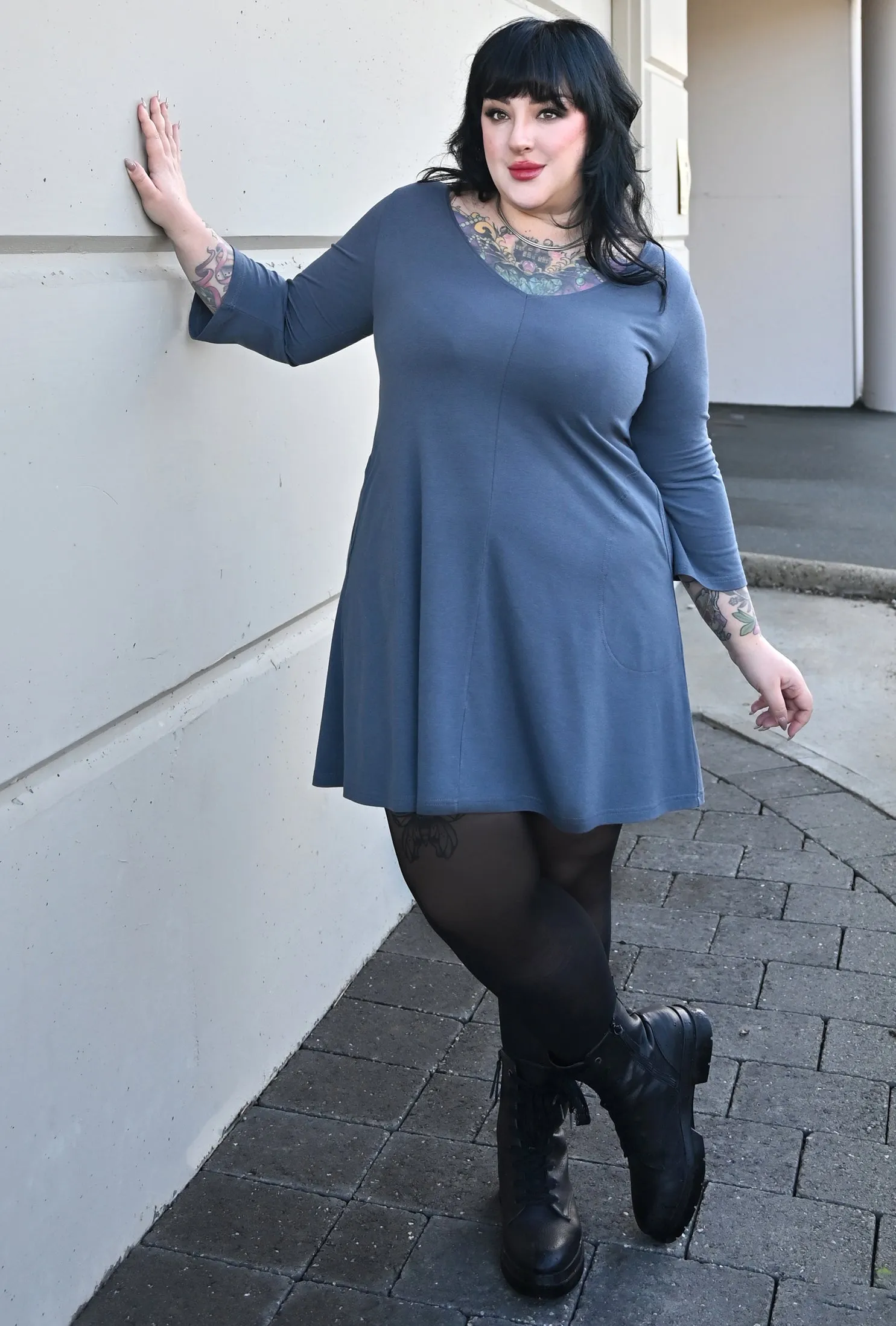 Robin Tunic Dress - Slate Bamboo Knit sold by Cherry Velvet