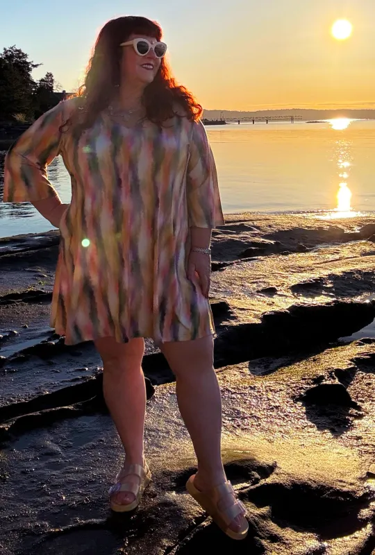 Robin Tunic Dress - Golden Hour Watercolour Bamboo Print made by Cherry Velvet