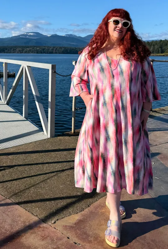 Weekend Dress - Sunset Rose Watercolour Bamboo Knit made by Cherry Velvet