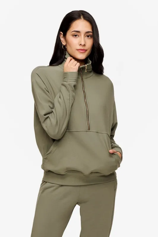 Freedom Half Zip Sweatshirt in Vetiver sold by Daub & Design