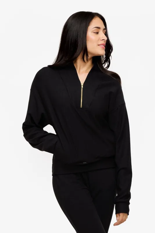 Freedom Quarter Zip Sweatshirt in Black sold by Daub & Design