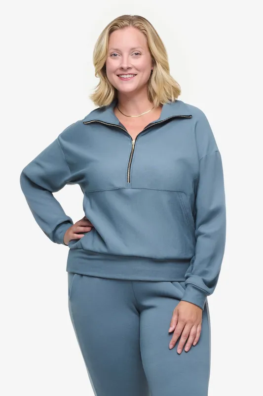 Freedom Half Zip Sweatshirt in Basalt sold by Daub & Design