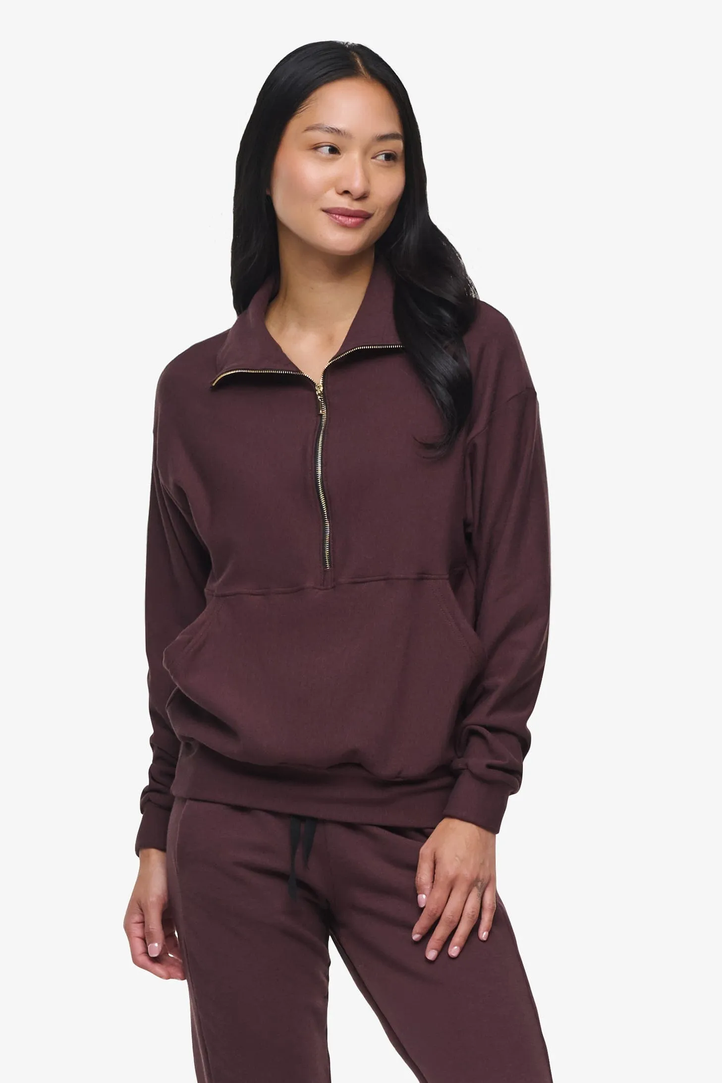 Freedom Half Zip Sweatshirt in Cacao sold by Daub & Design