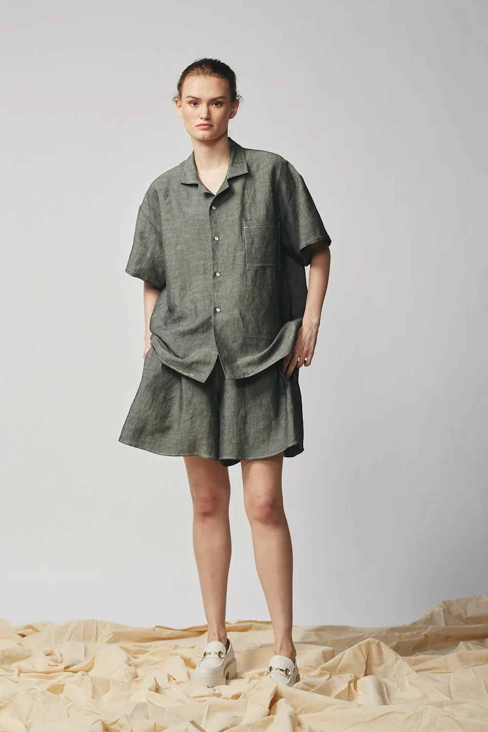 Gender-neutral Camp Collar Shirt - Graphite sold by Devlyn van Loon