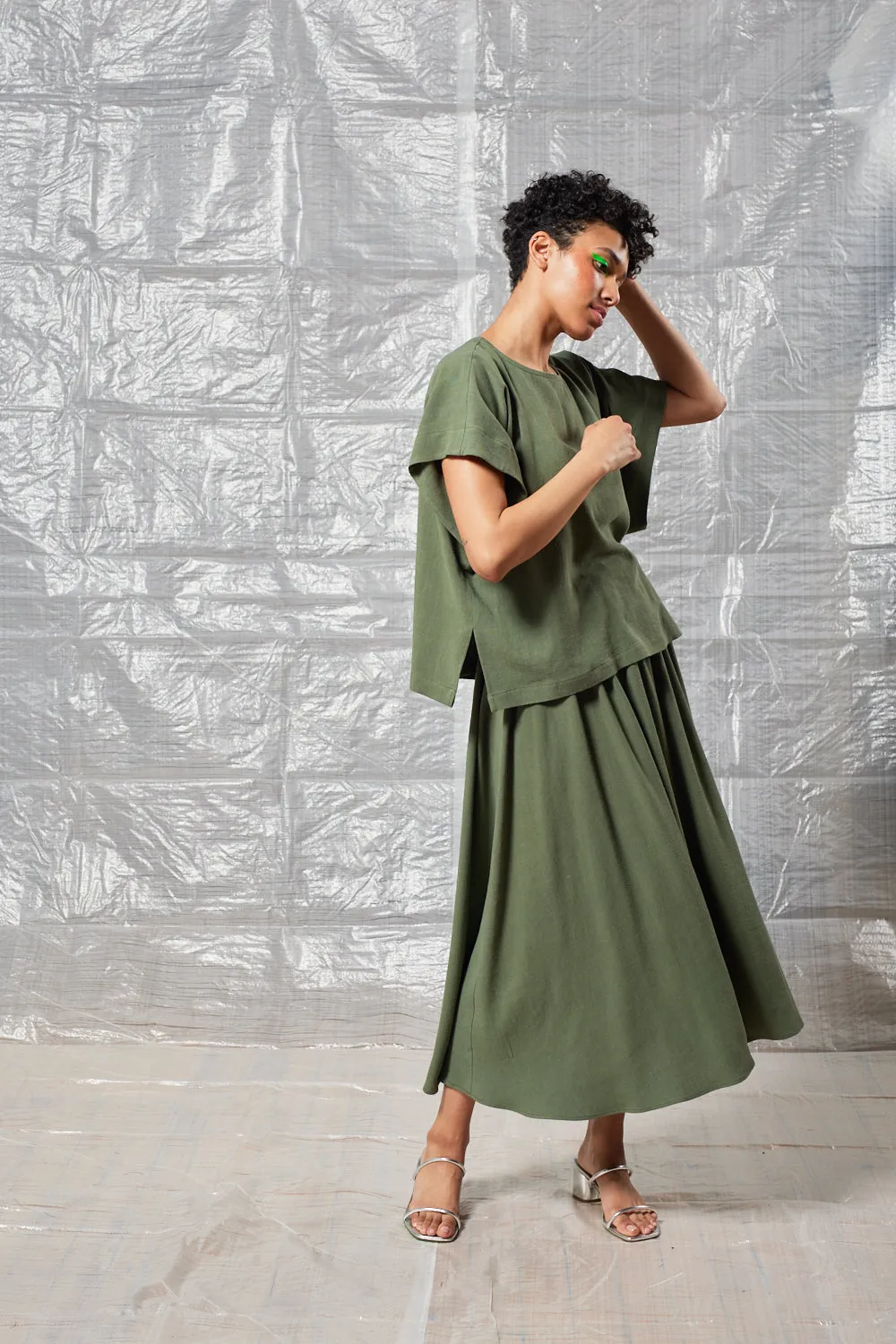 Cropped Split Tee - Sage sold by Devlyn van Loon