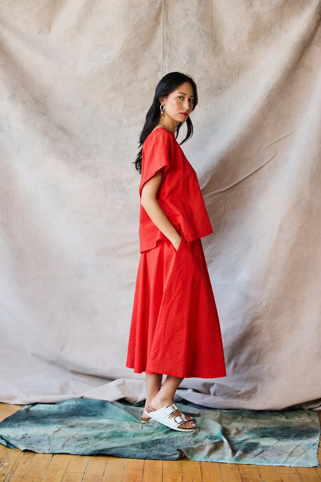 Flared Midi Skirt - Tomato Sample sold by Devlyn van Loon
