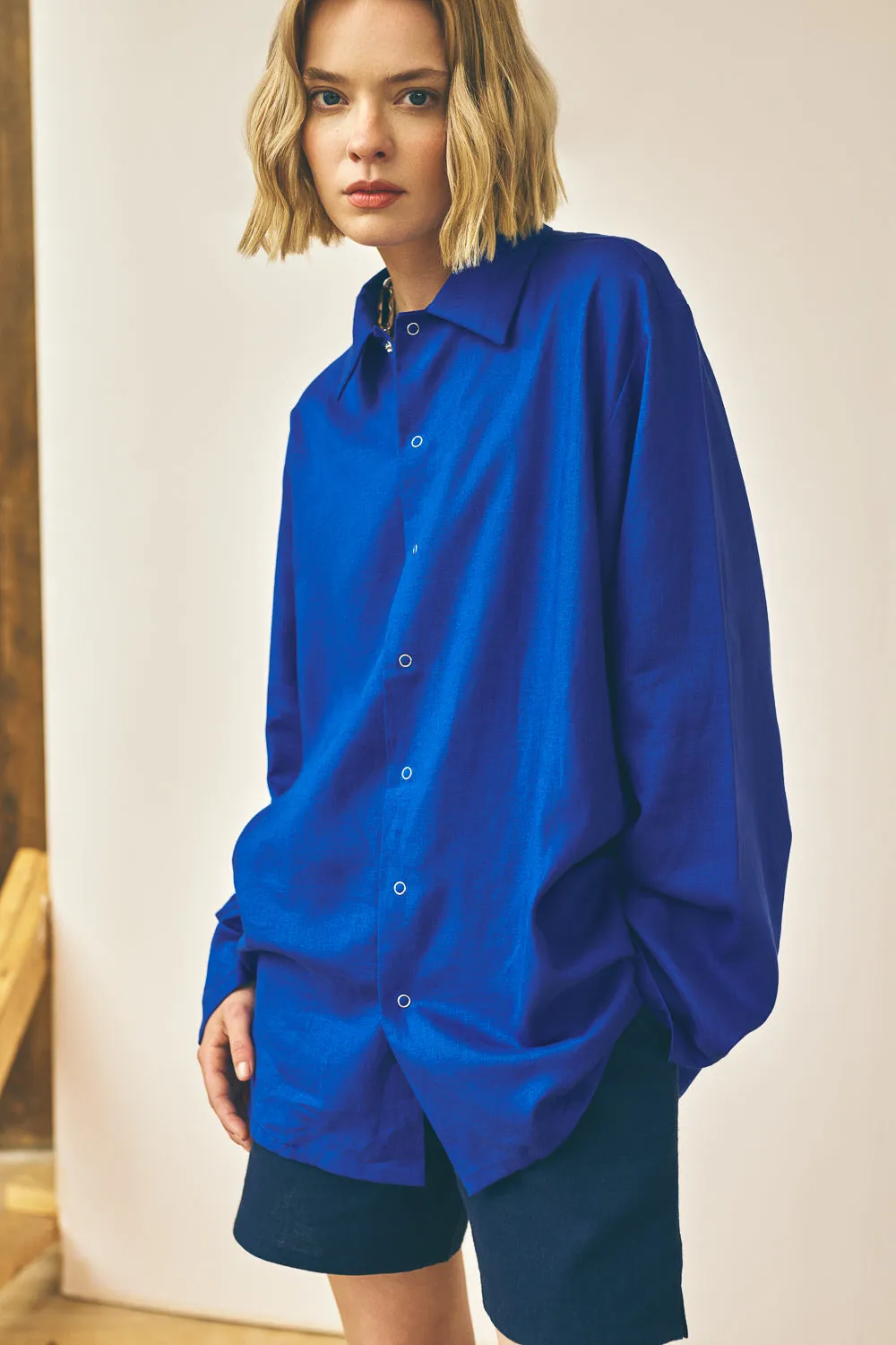 Oversized Snap Shirt - Lapis sold by Devlyn van Loon