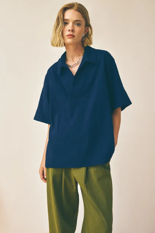 Lapped Collar Shirt - Navy Oxford made by Devlyn van Loon