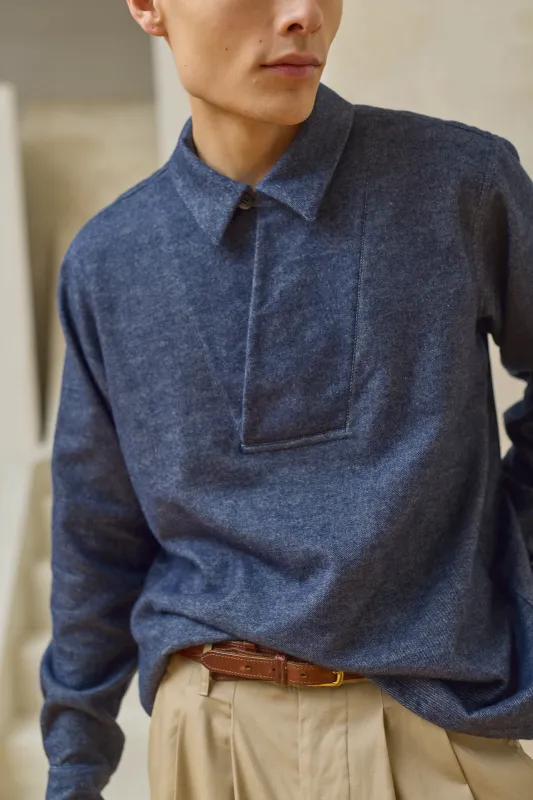 Lapped Collar Long-Sleeve - Indigo Twill made by Devlyn van Loon