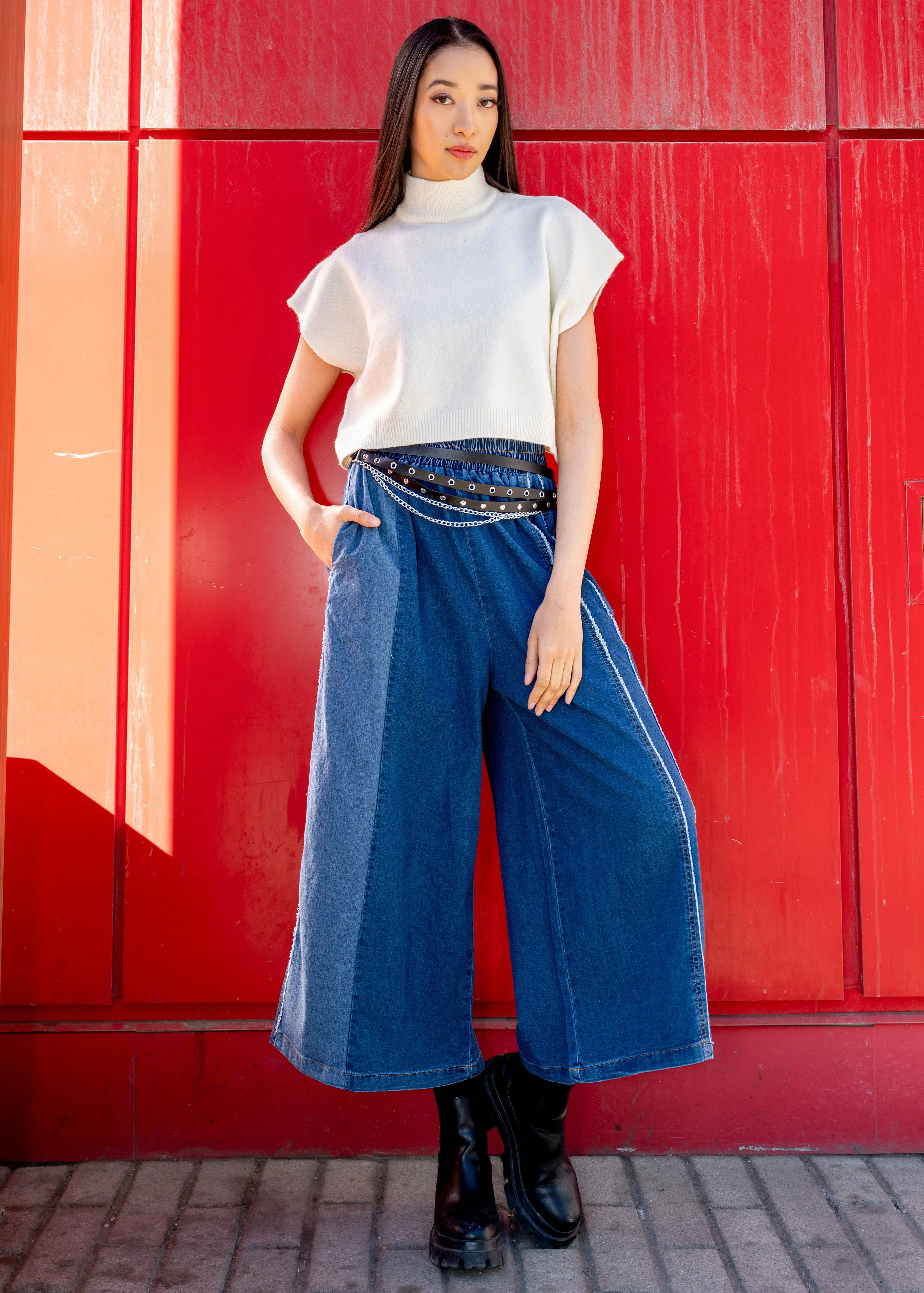 Cropped Contrast Denim Pant sold by Kate Hewko