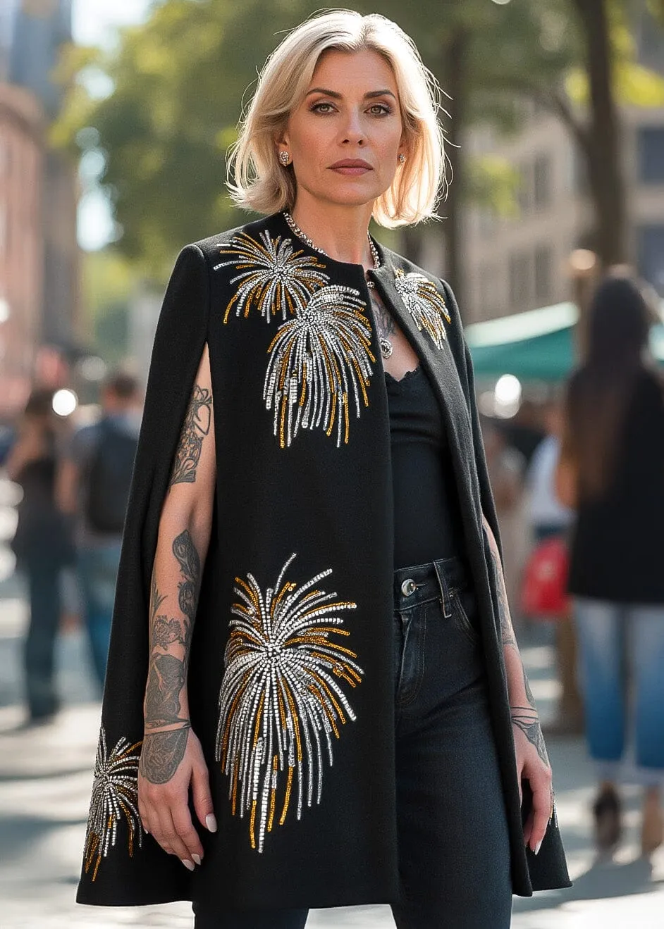 Sequin Firework Cape Coat sold by Kate Hewko