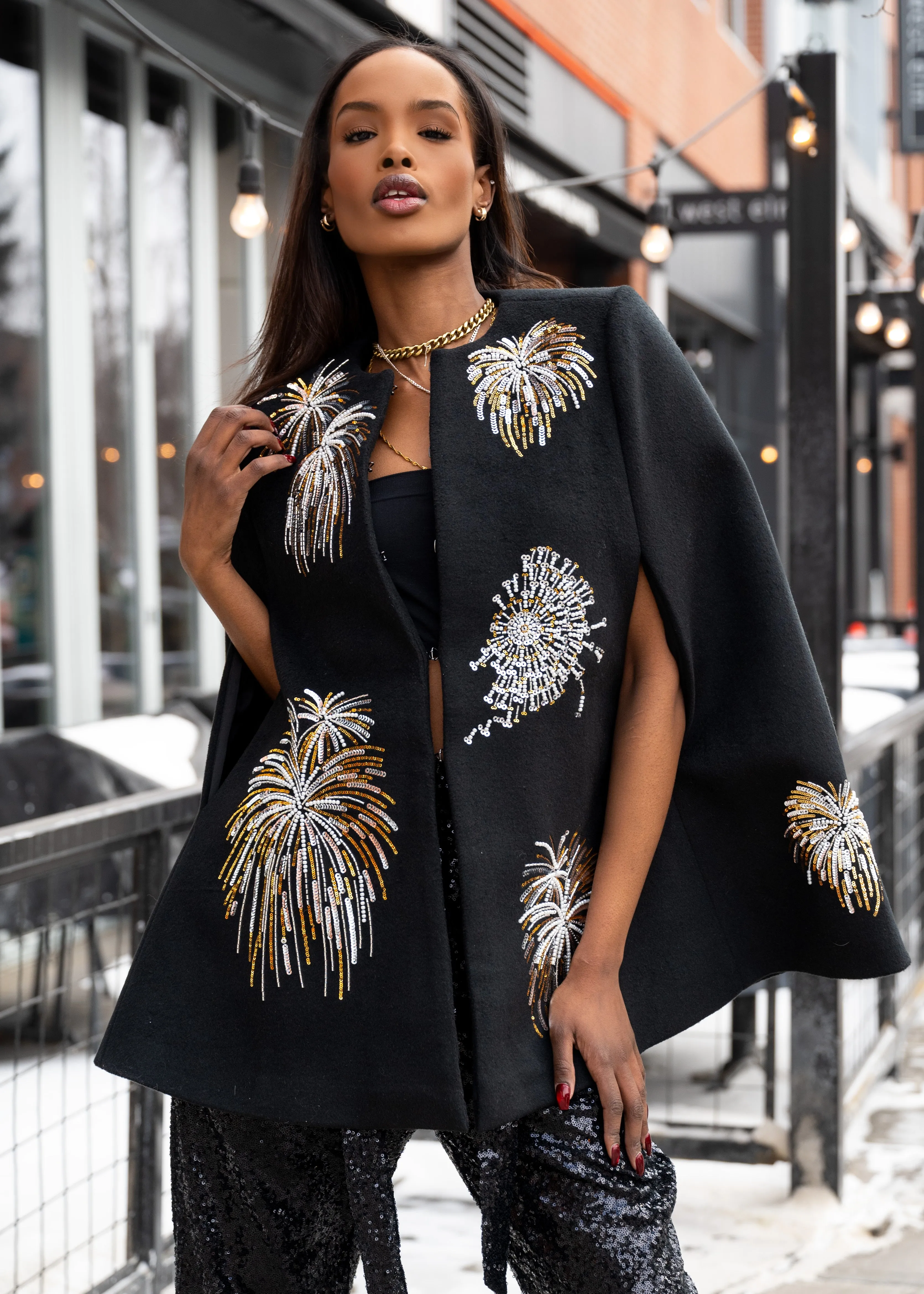 Sequin Firework Cape Coat sold by Kate Hewko product image thumbnail 2