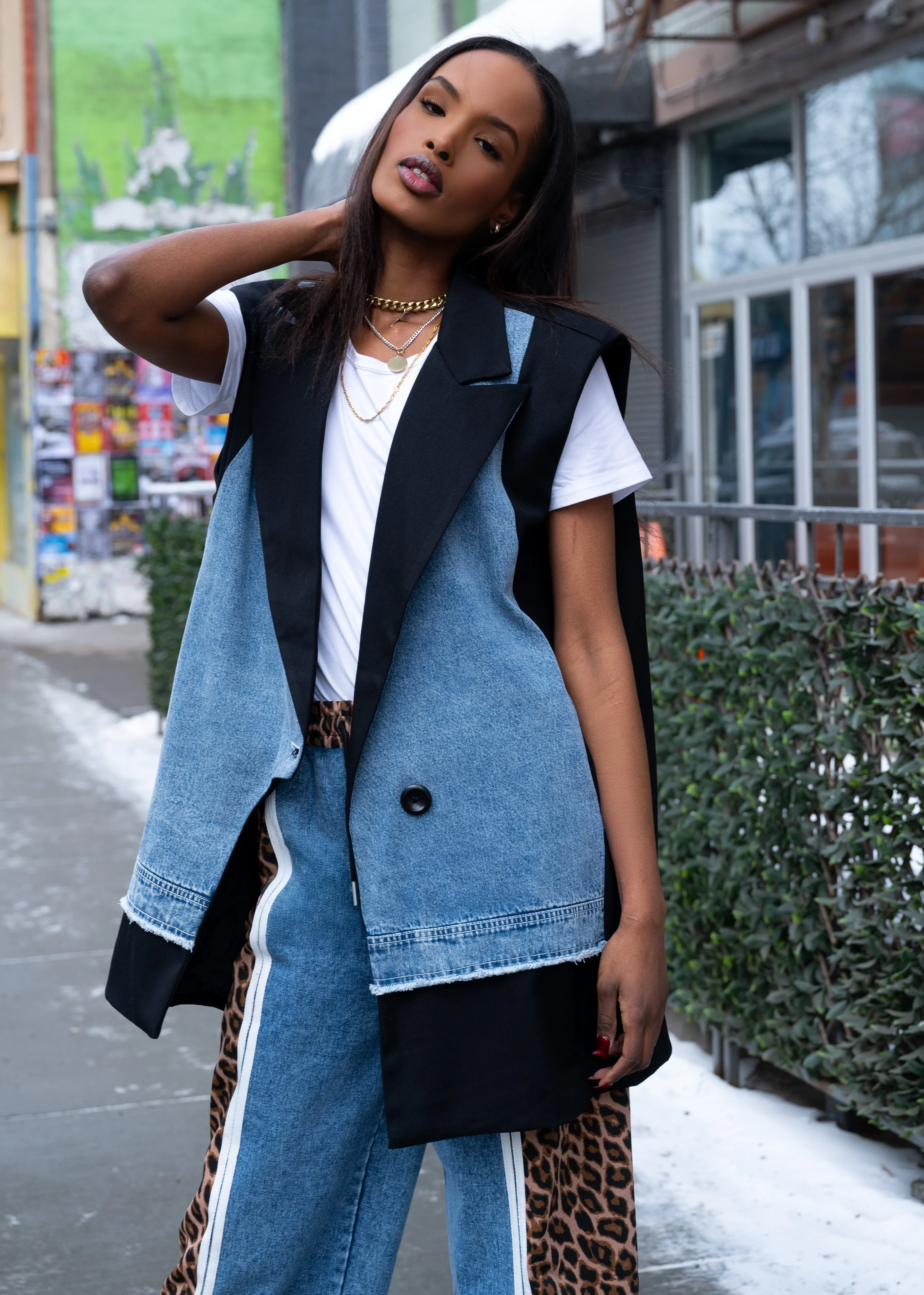 Oversized Denim Contrast Tuxedo Vest sold by Kate Hewko product image thumbnail 2