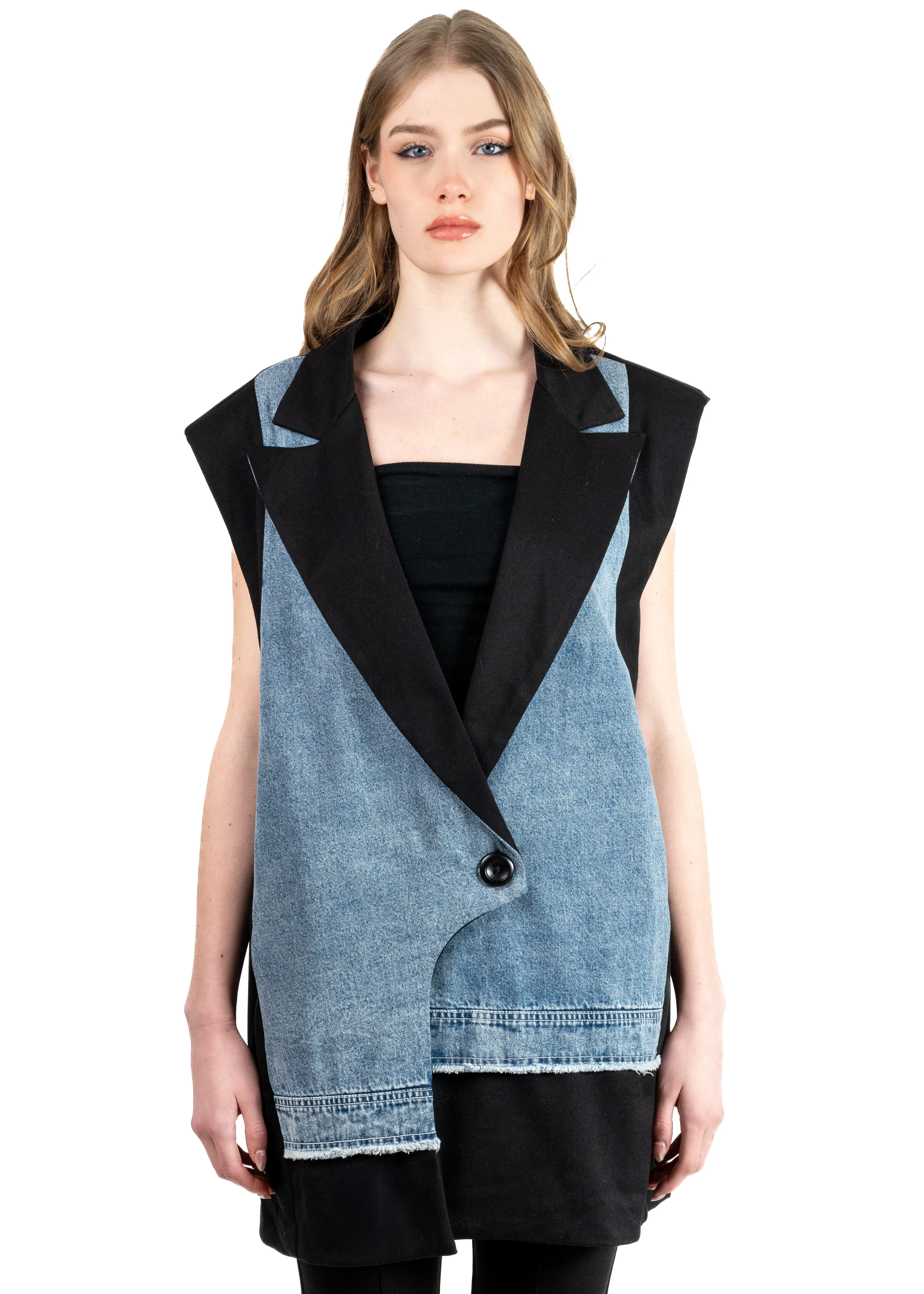 Oversized Denim Contrast Tuxedo Vest sold by Kate Hewko product image thumbnail 4