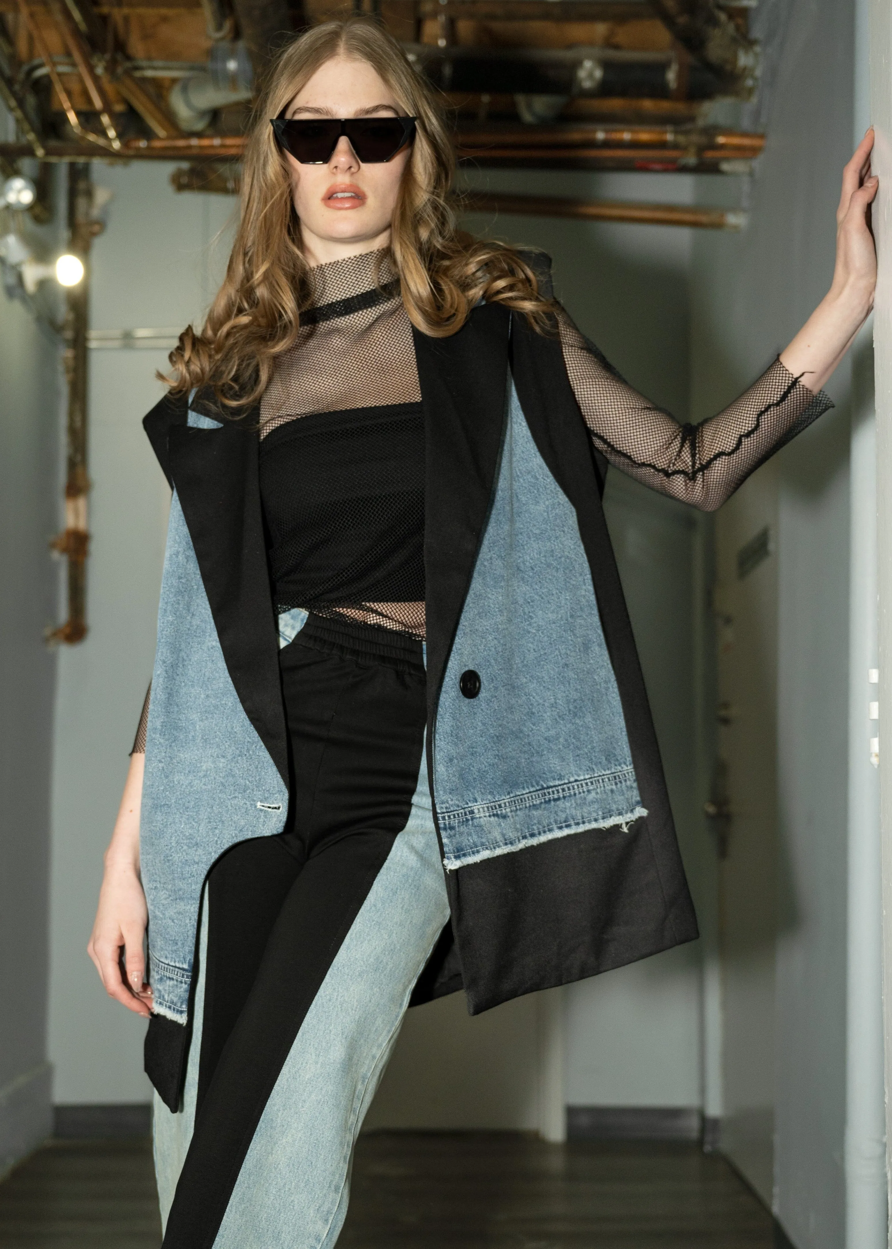Oversized Denim Contrast Tuxedo Vest sold by Kate Hewko