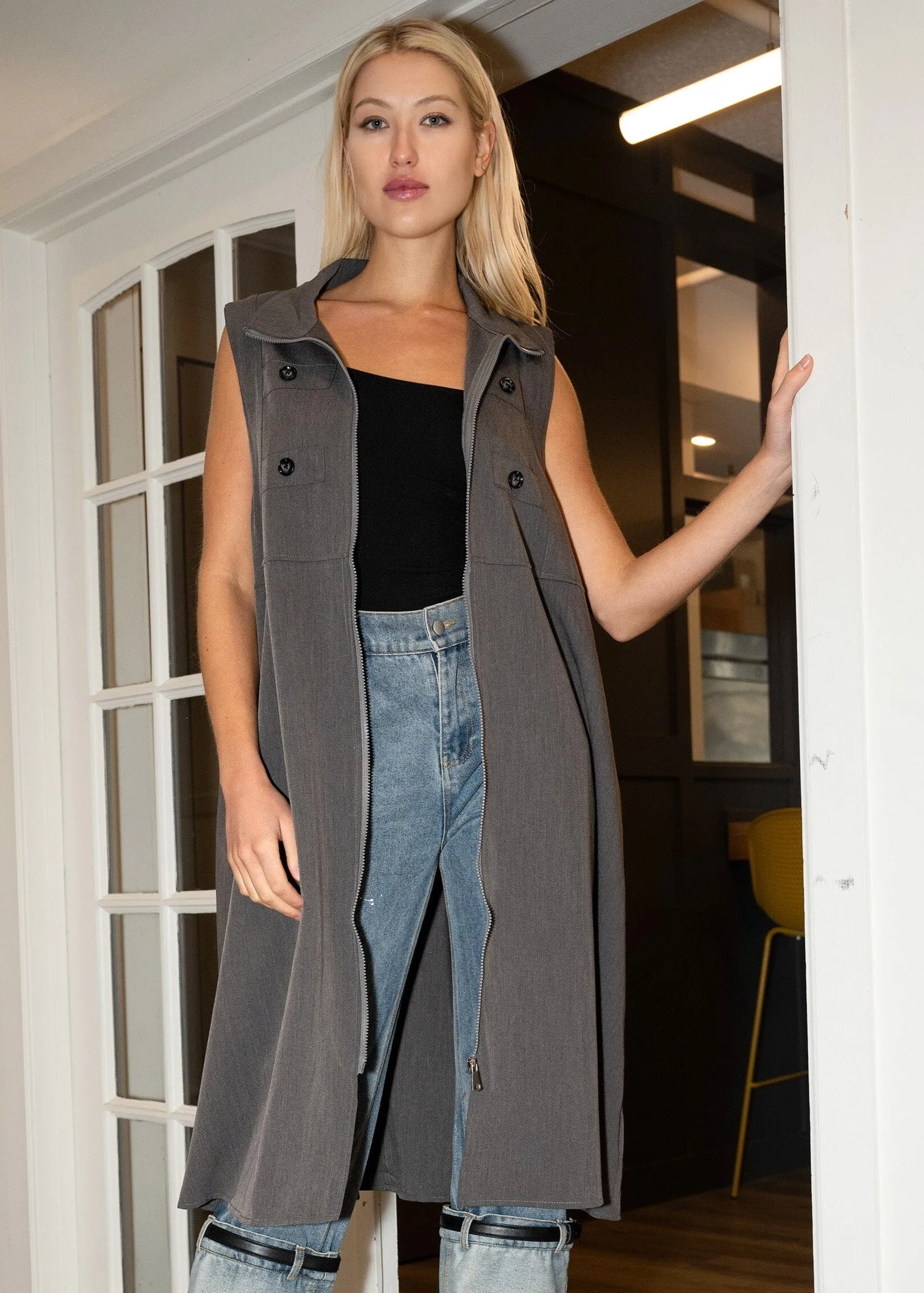 Long Mock Neck Utility Vest sold by Kate Hewko