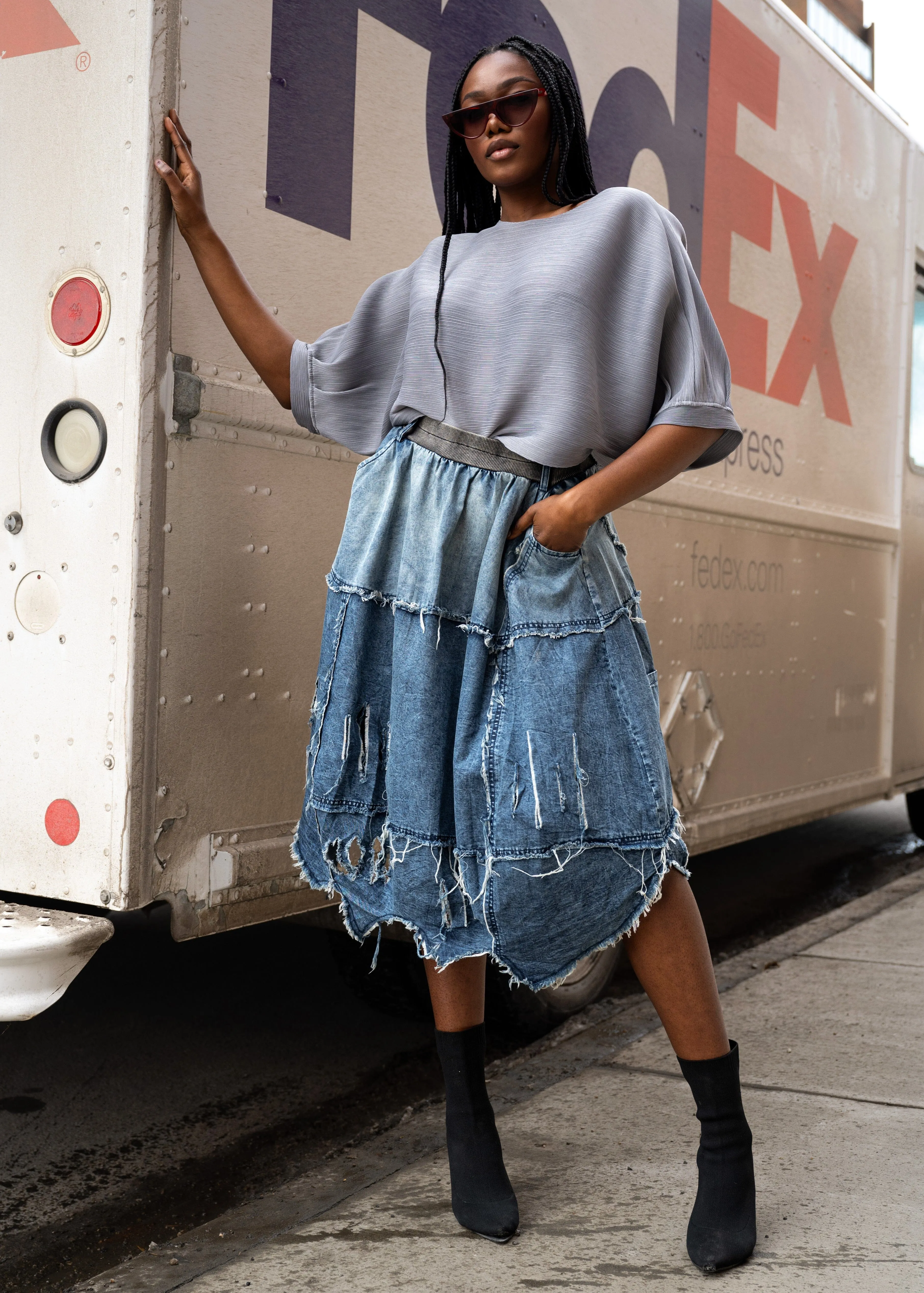 Distressed Denim Athleisure Skirt sold by Kate Hewko