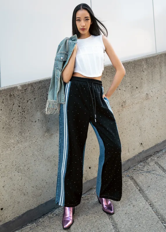 Rhinestone Studded Athleisure Denim Pant sold by Kate Hewko