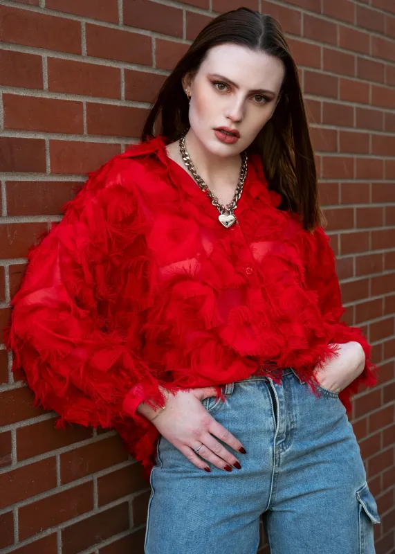 Faux Feathered Button Up Blouse sold by Kate Hewko