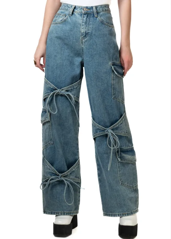 Denim Bow Cargo Pant sold by Kate Hewko