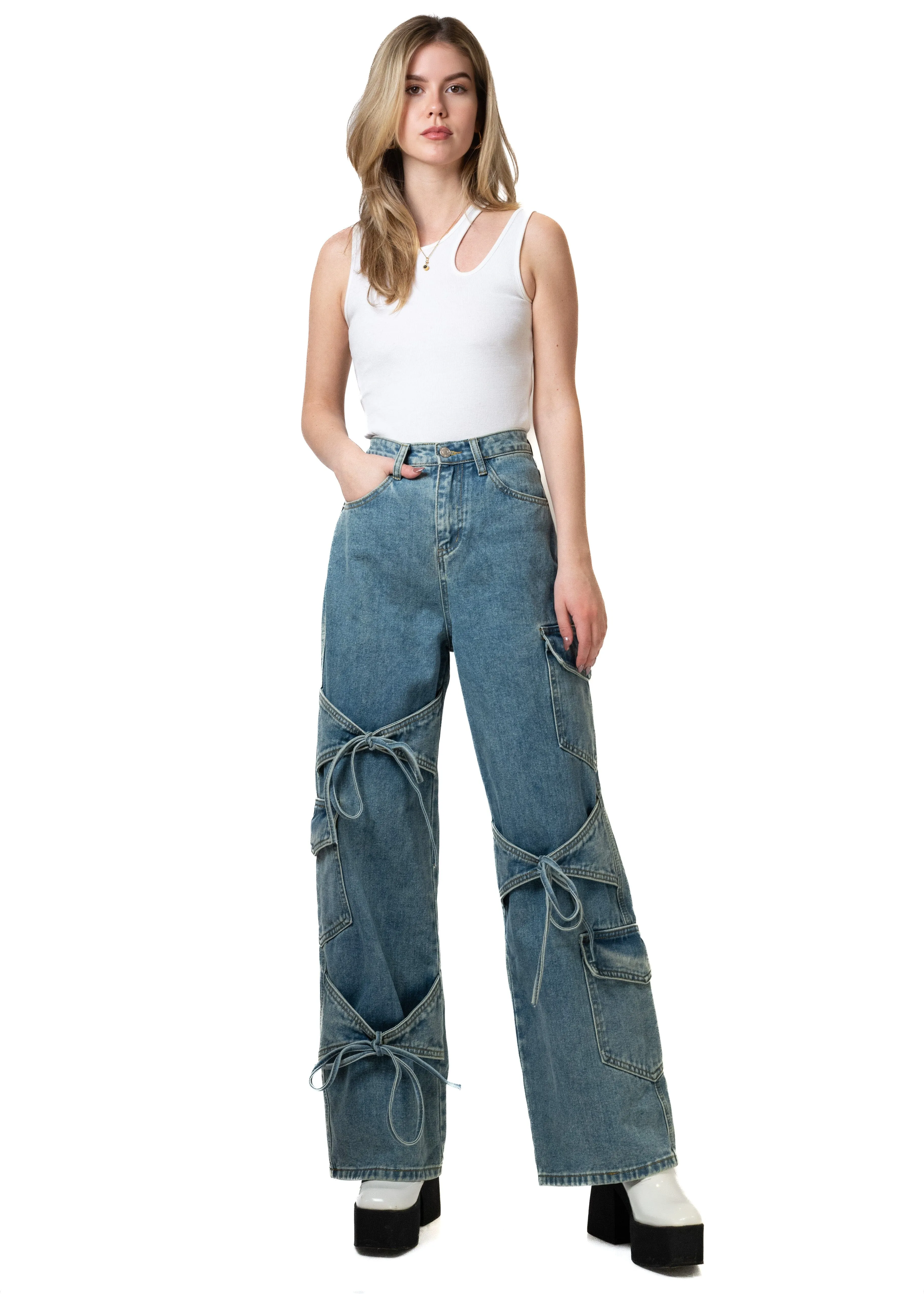 Denim Bow Cargo Pant sold by Kate Hewko product image thumbnail 3
