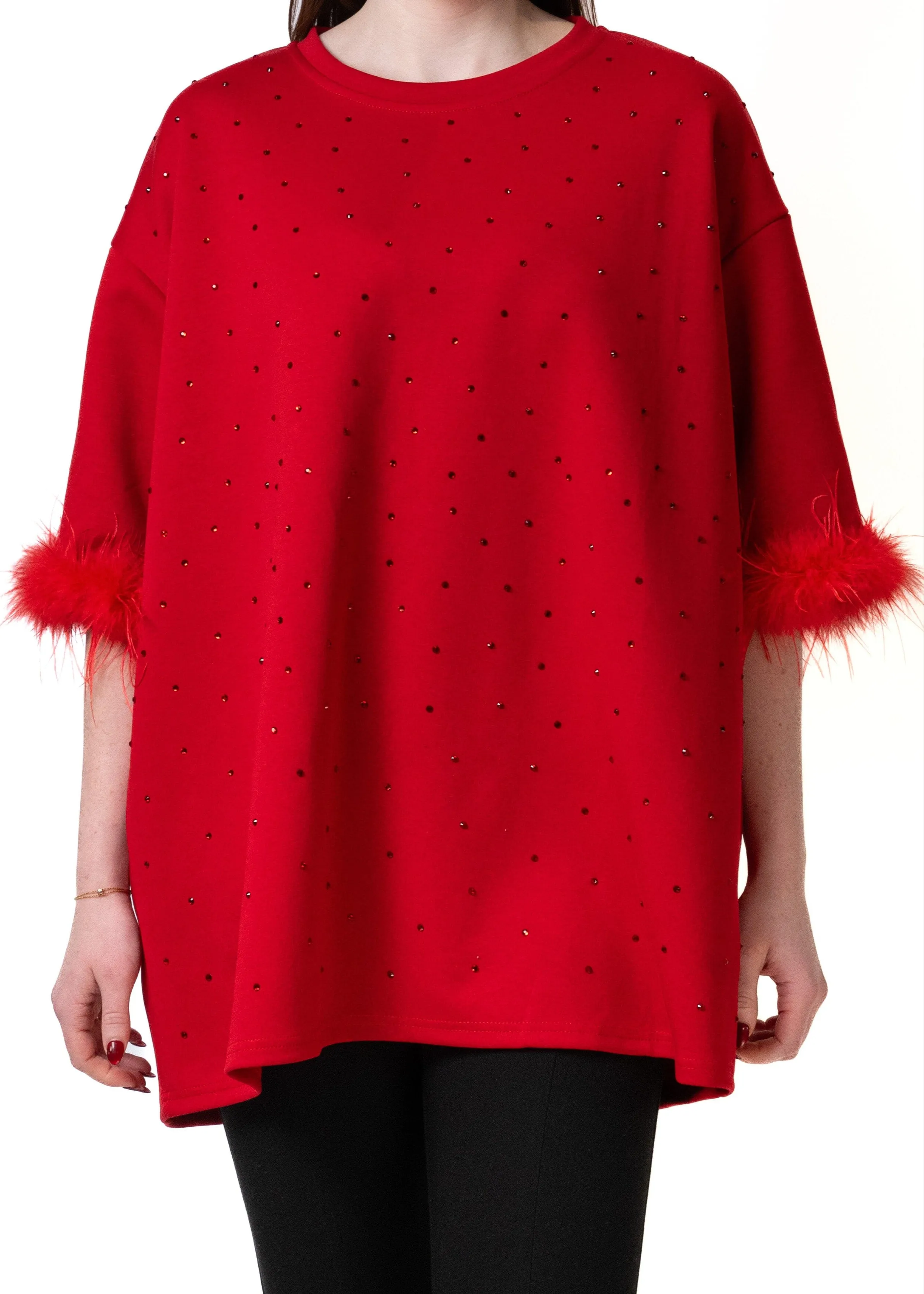 Faux Feather Trim Rhinestone Tunic sold by Kate Hewko product image thumbnail 3