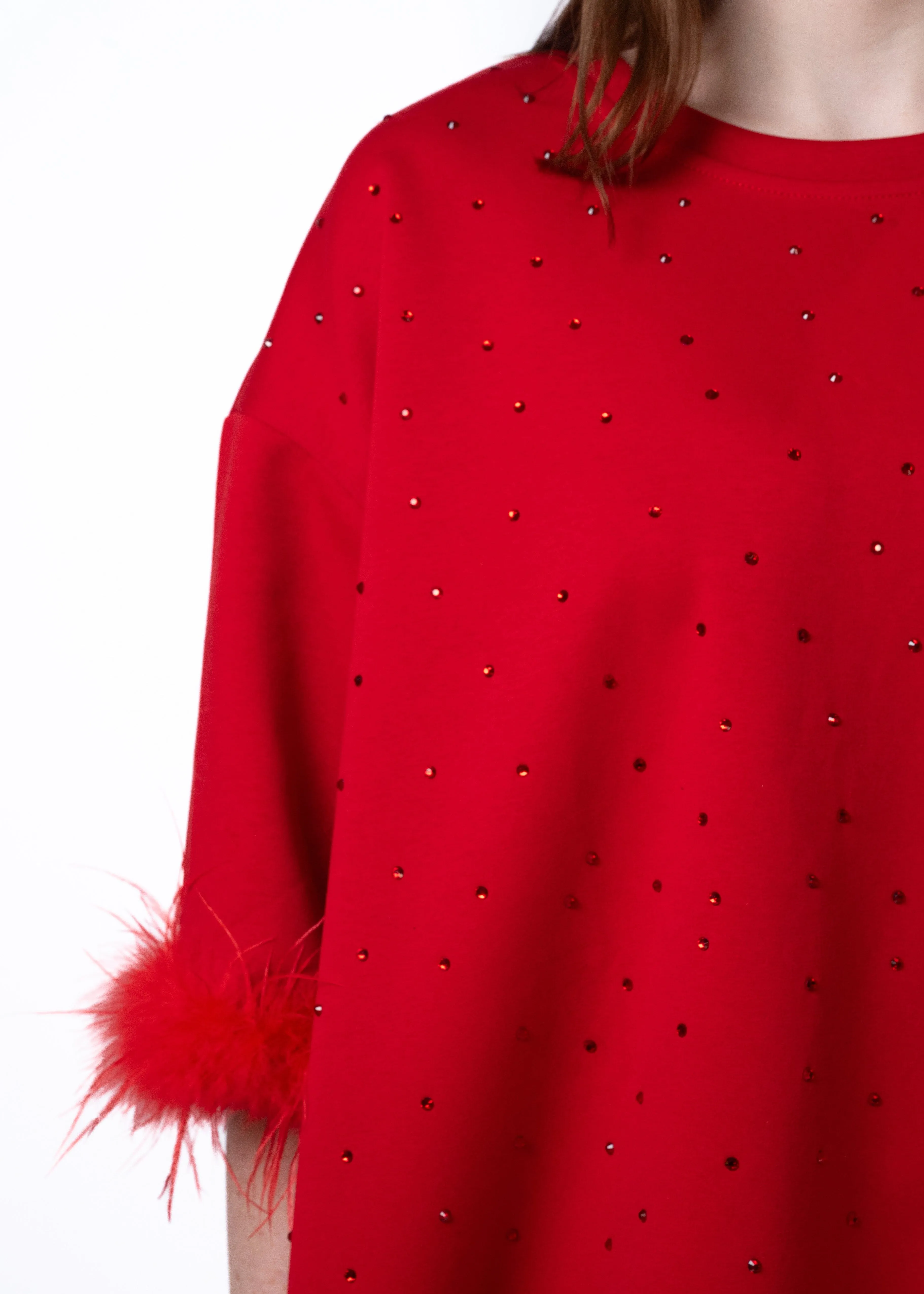 Faux Feather Trim Rhinestone Tunic sold by Kate Hewko product image thumbnail 5