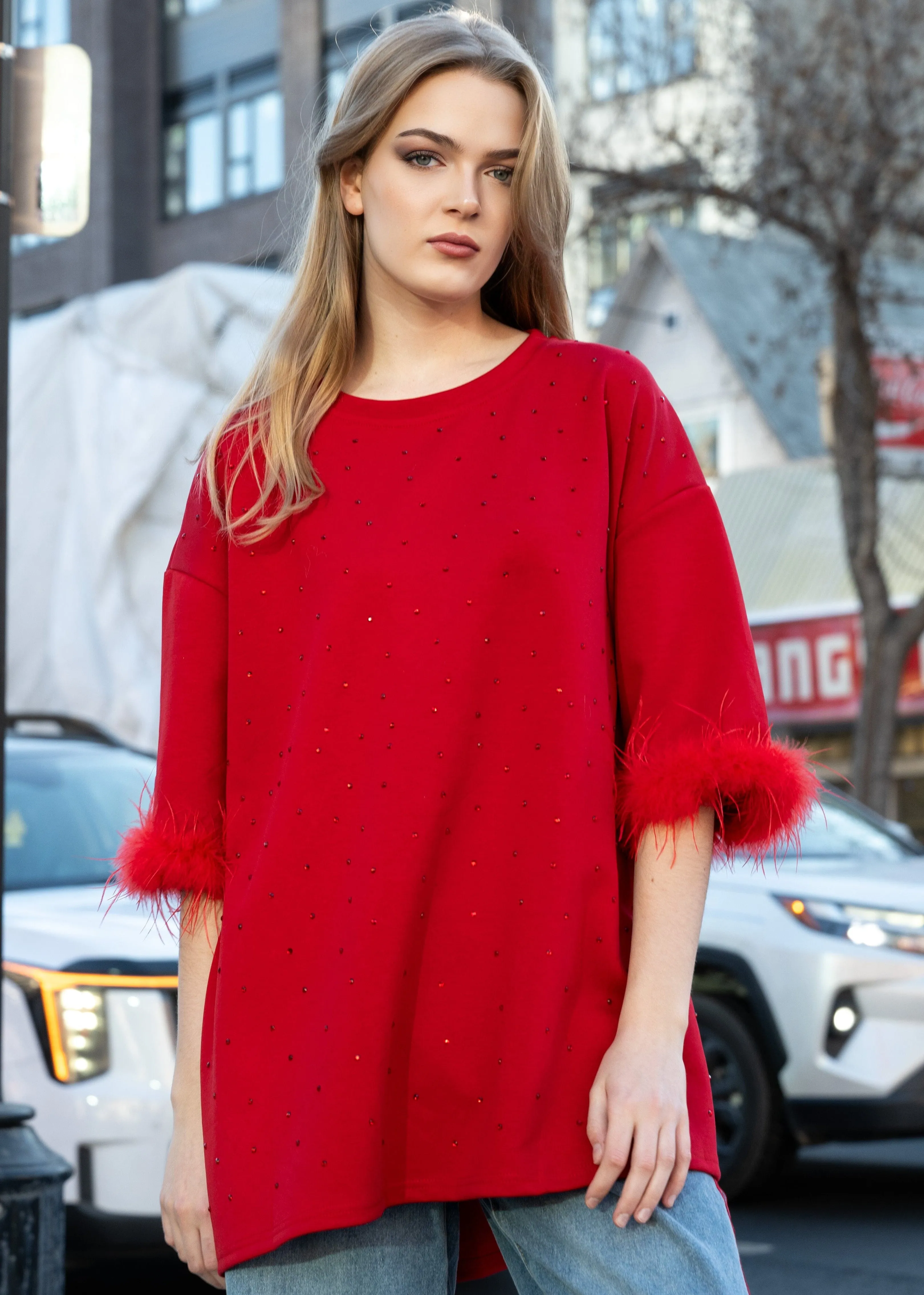 Faux Feather Trim Rhinestone Tunic sold by Kate Hewko product image thumbnail 2