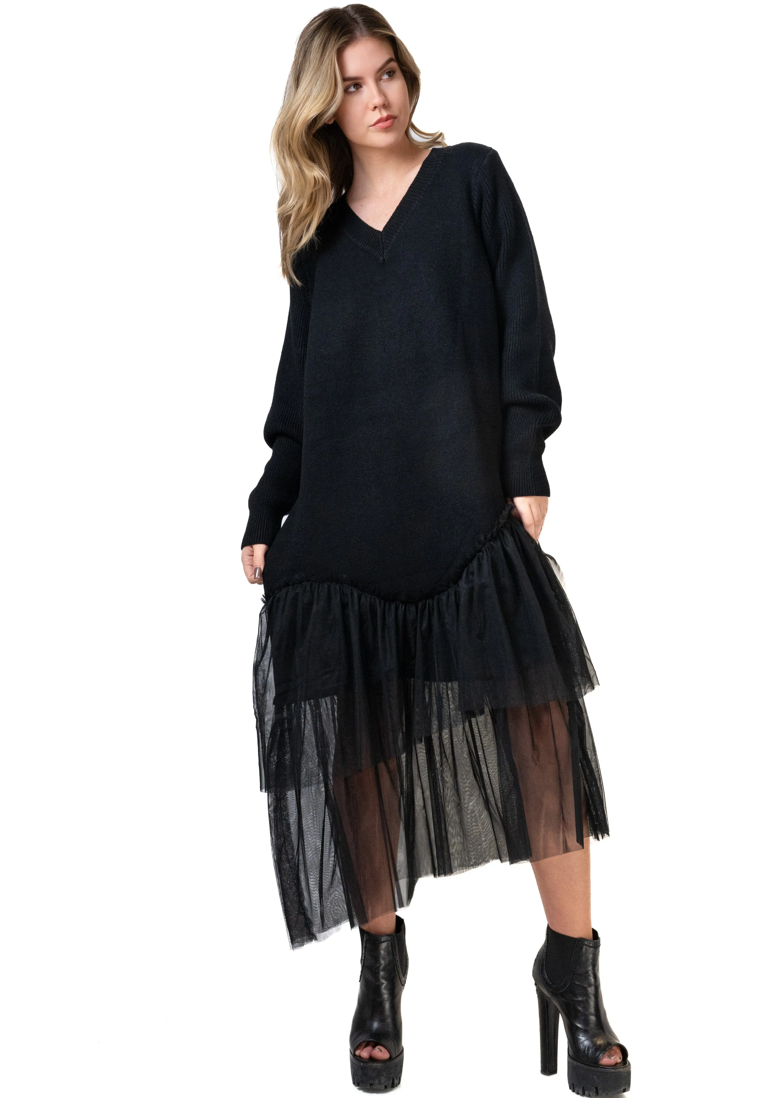 Tulle Trim Sweater Dress sold by Kate Hewko product image thumbnail 3